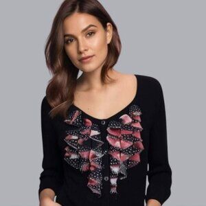 White House Black Market Chiffon Ruffle Button-up Cardigan Size M